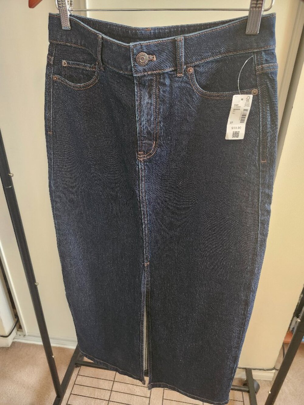 REITMANS LONG JEANS SKIRT  COLOR DARK BLUE  SIZE 27